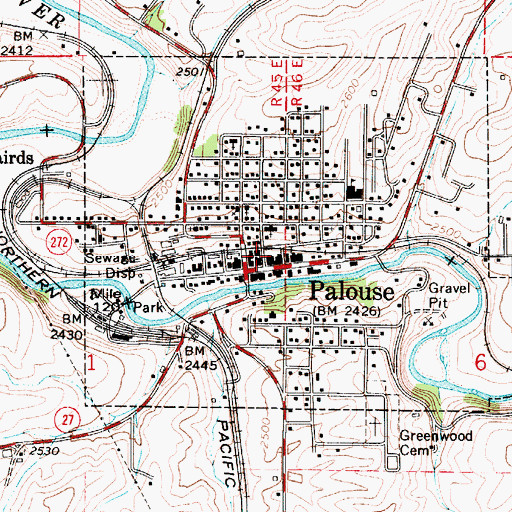 Topographic Map of City of Palouse, WA