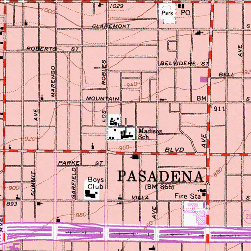 Topographic Map of City of Pasadena, CA
