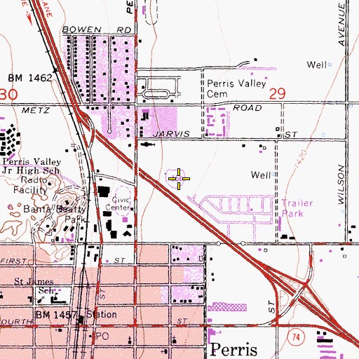 Topographic Map of City of Perris, CA