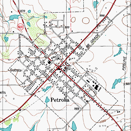 Topographic Map of City of Petrolia, TX