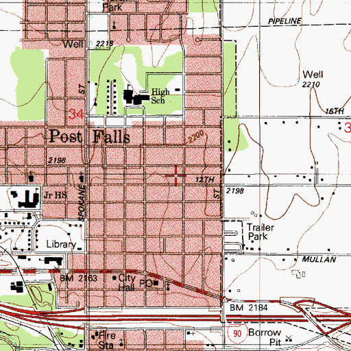 Topographic Map of City of Post Falls, ID