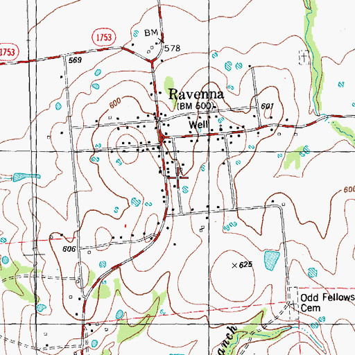 Topographic Map of City of Ravenna, TX