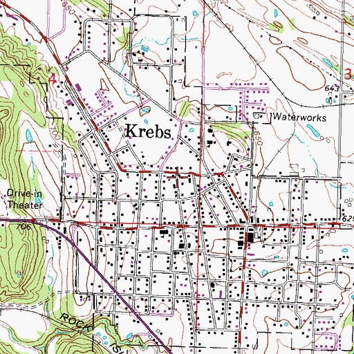 Topographic Map of City of Krebs, OK