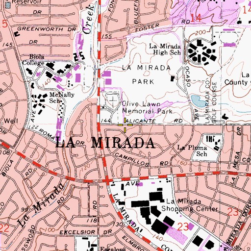 Topographic Map of City of La Mirada, CA