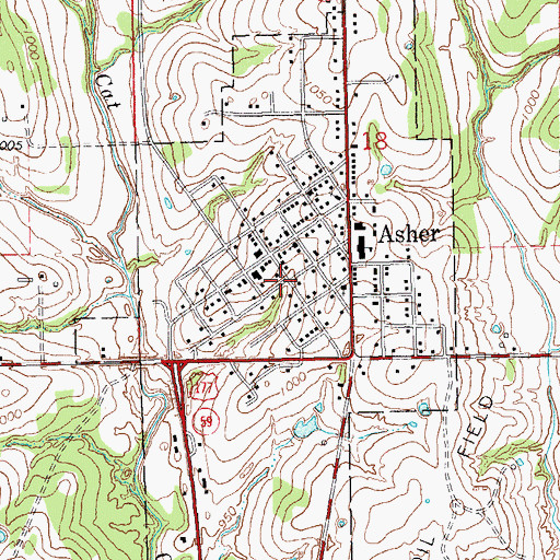 Topographic Map of Town of Asher, OK