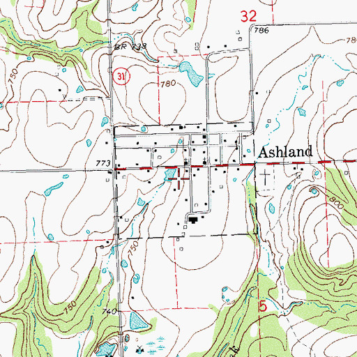 Topographic Map of Town of Ashland, OK