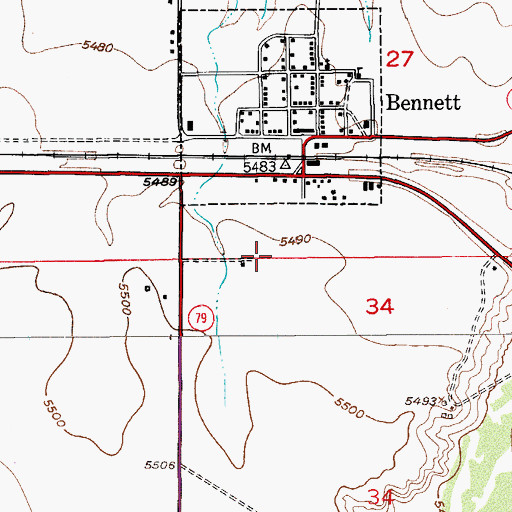 Topographic Map of Town of Bennett, CO