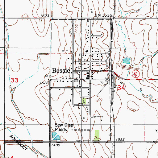 Topographic Map of Town of Bessie, OK