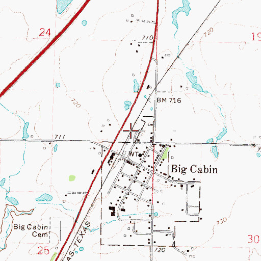Topographic Map of Town of Big Cabin, OK