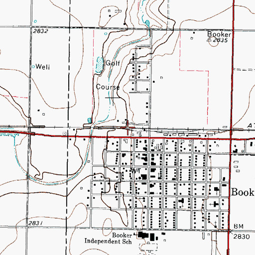 Topographic Map of Town of Booker, TX