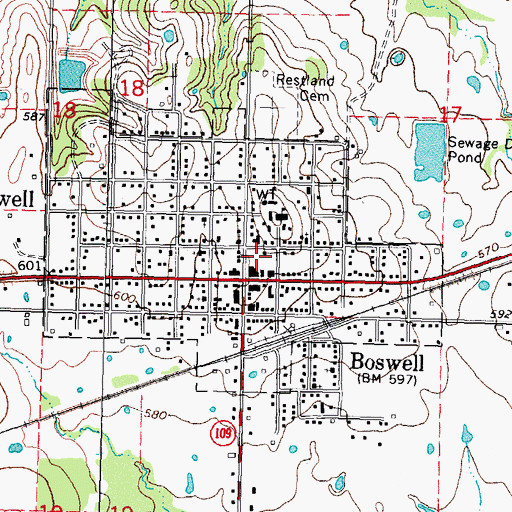 Topographic Map of Town of Boswell, OK