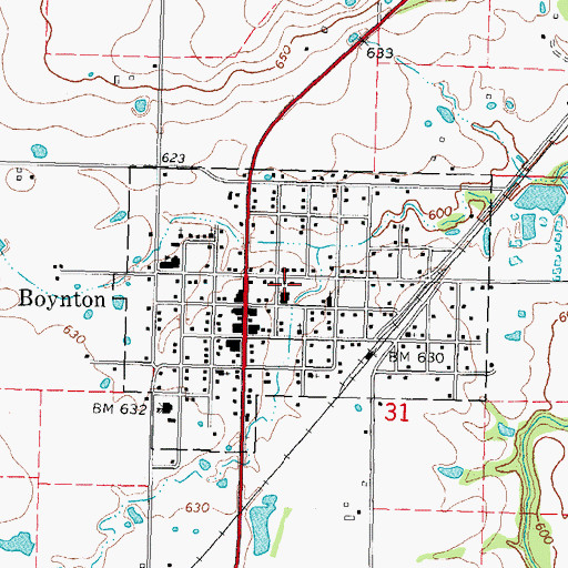 Topographic Map of Town of Boynton, OK