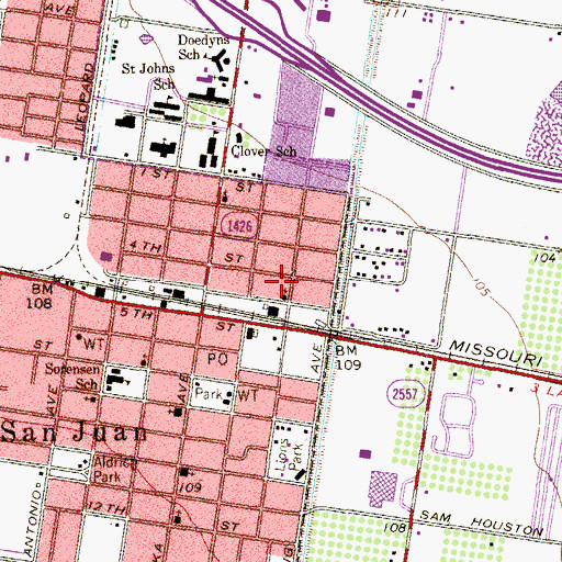 Topographic Map of City of San Juan, TX