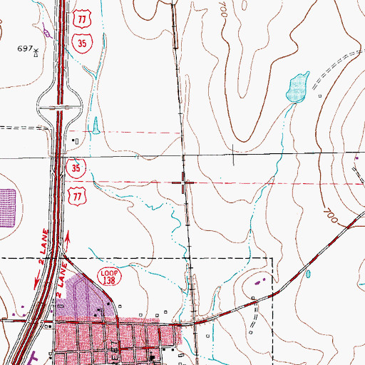 Topographic Map of City of Sanger, TX