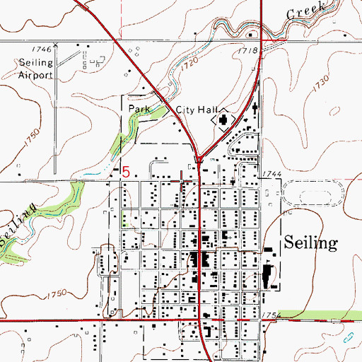 Topographic Map of City of Seiling, OK