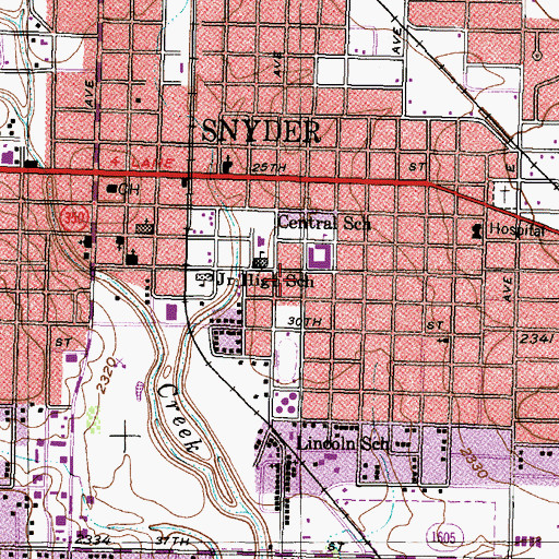 Topographic Map of City of Snyder, TX