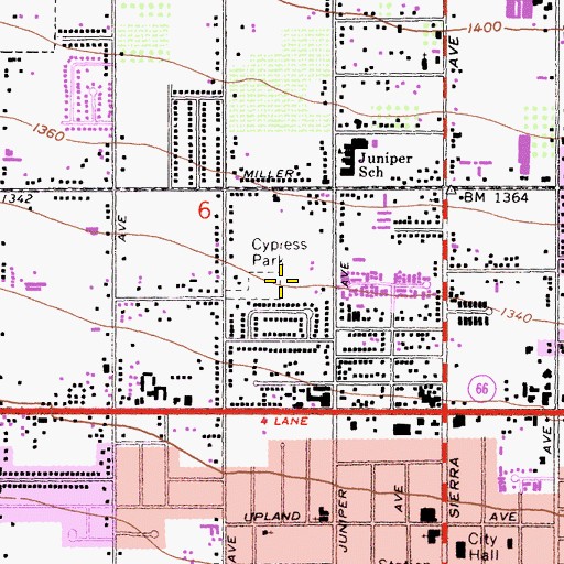 Topographic Map of Cypress Park, CA
