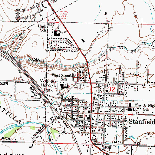 Topographic Map of City of Stanfield, OR