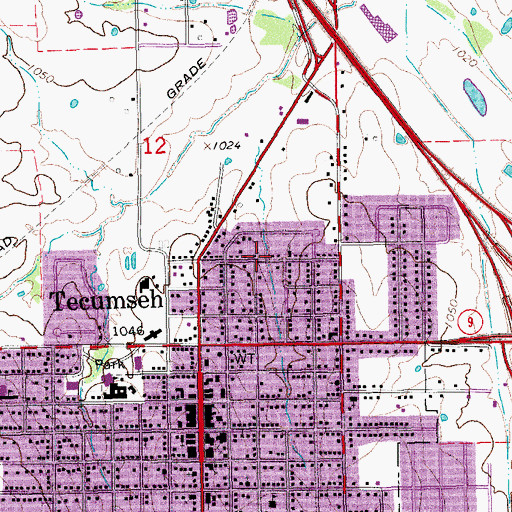 Topographic Map of City of Tecumseh, OK