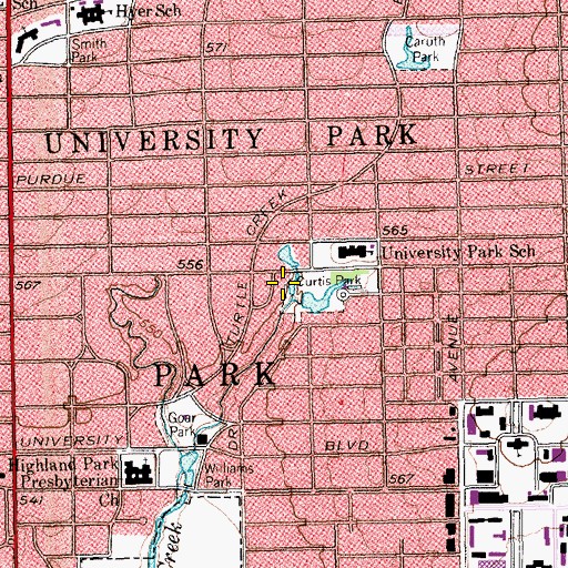 Topographic Map of City of University Park, TX
