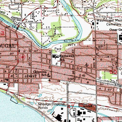 Topographic Map of City of Washougal, WA