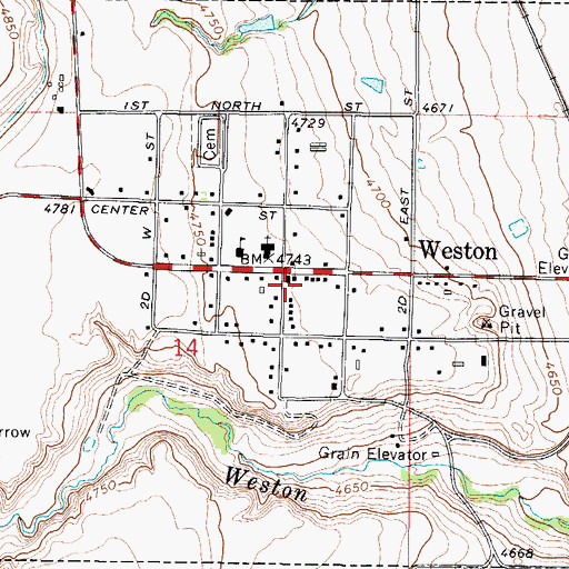Topographic Map of City of Weston, ID