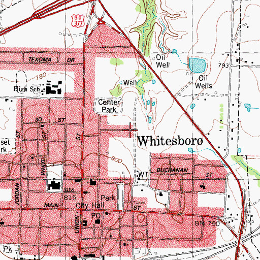 Topographic Map of City of Whitesboro, TX