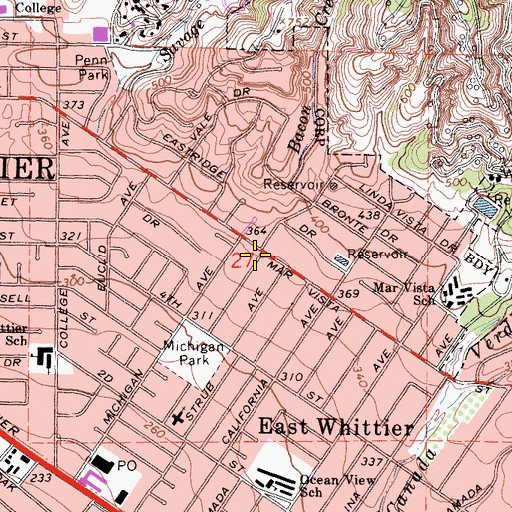 Topographic Map of City of Whittier, CA