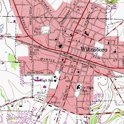 Topographic Map of City of Winnsboro, TX