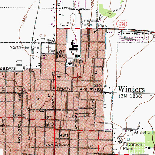Topographic Map of City of Winters, TX