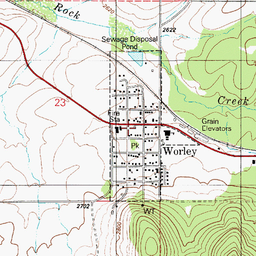 Topographic Map of City of Worley, ID
