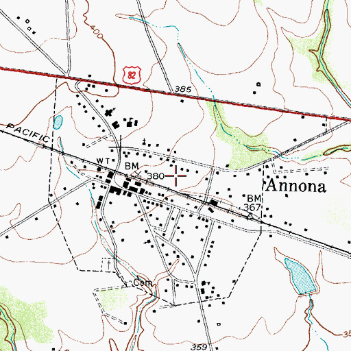 Topographic Map of Town of Annona, TX