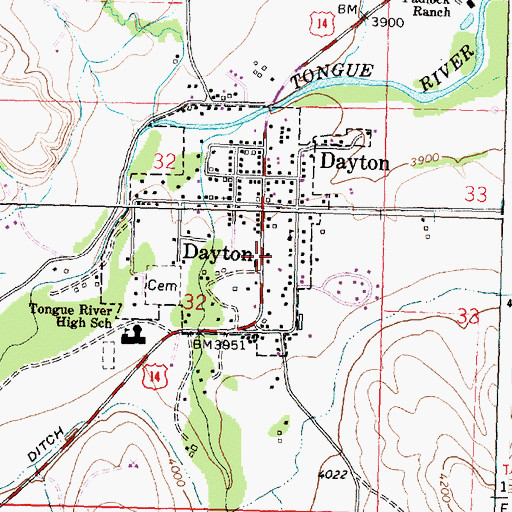 Topographic Map of Town of Dayton, WY