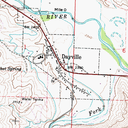 Topographic Map of Town of Dayville, OR