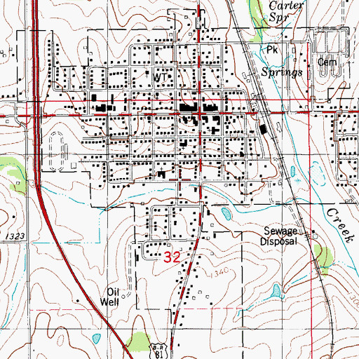 Topographic Map of Town of Rush Springs, OK
