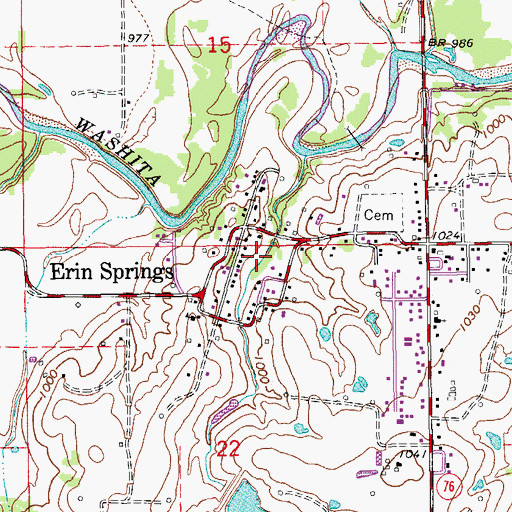 Topographic Map of Town of Erin Springs, OK