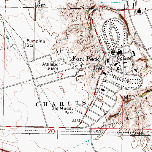 Topographic Map of Town of Fort Peck, MT