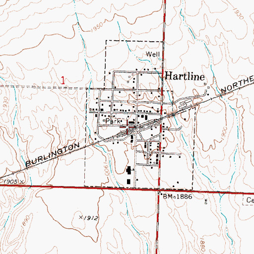 Topographic Map of Town of Hartline, WA