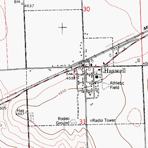 Topographic Map of Town of Haswell, CO