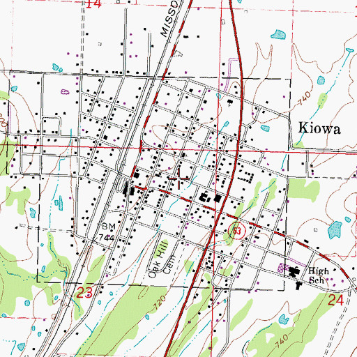 Topographic Map of Town of Kiowa, OK