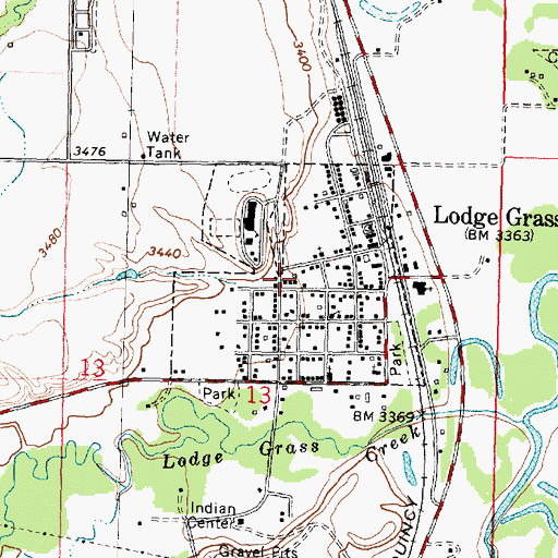 Topographic Map of Town of Lodge Grass, MT