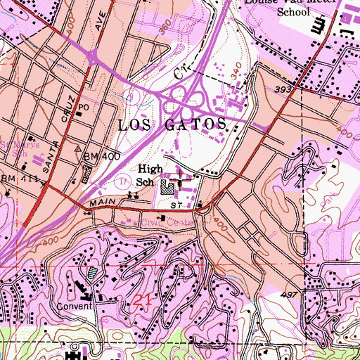 Topographic Map of Town of Los Gatos, CA