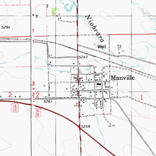 Topographic Map of Town of Manville, WY
