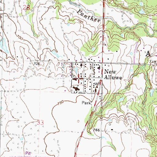 Topographic Map of Town of New Alluwe, OK