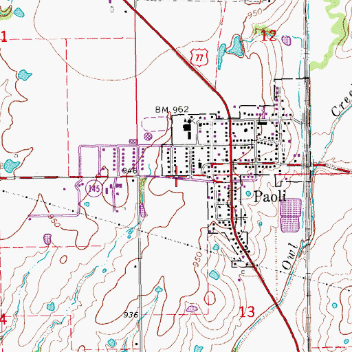 Topographic Map of Town of Paoli, OK