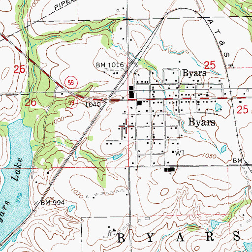 Topographic Map of Town of Byars, OK