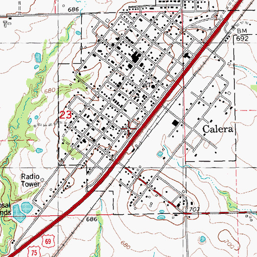 Topographic Map of Town of Calera, OK