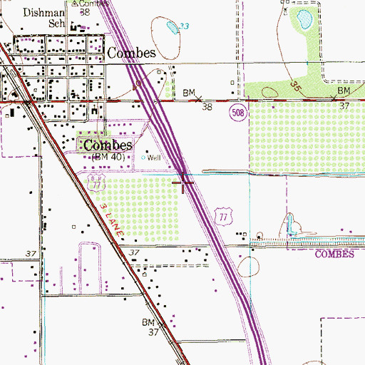 Topographic Map of Town of Combes, TX