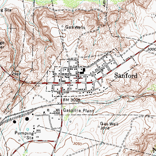 Topographic Map of Town of Sanford, TX