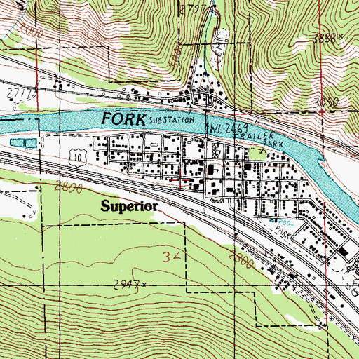 Topographic Map of Town of Superior, MT